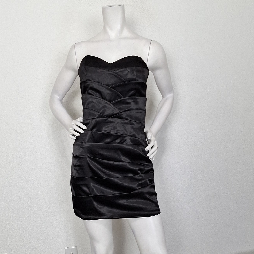 B. Darlin NEW Black Satin Romantic Ruched Sweetheart Neck Mini Dress Size 11/12